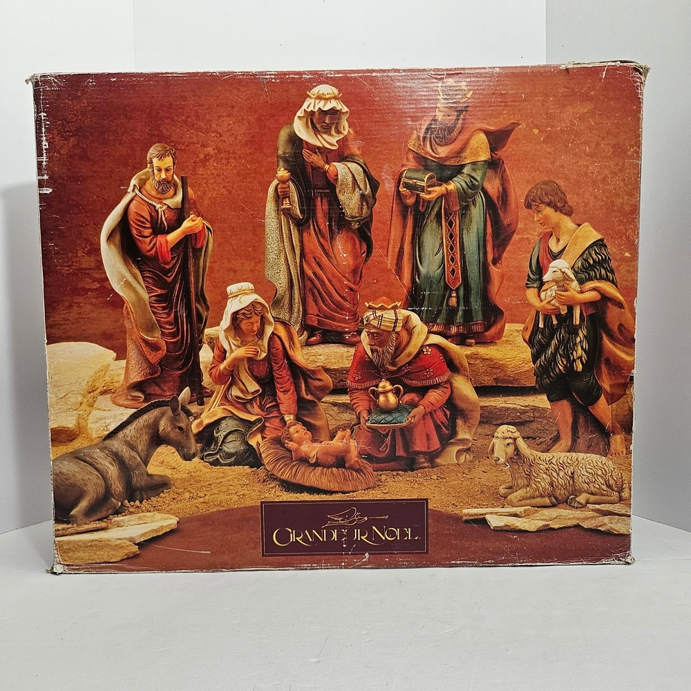 Grandeur Noel 9 Piece Nativity Set Collector's Edition Antique Finish Porcelain